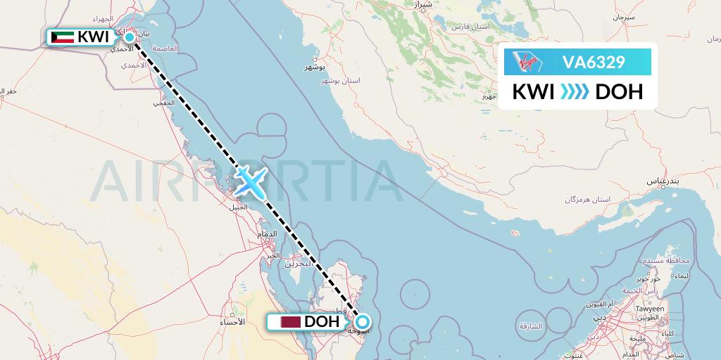 VA6329 Virgin Australia Flight Map: Kuwait City to Doha