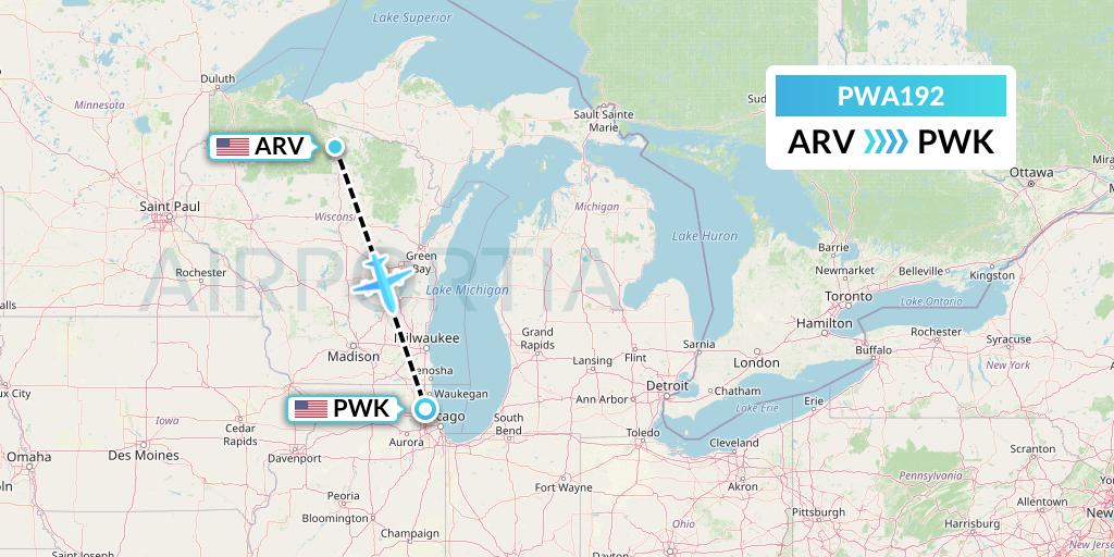 PWA192 Priester Aviation Flight Map: Minocqua-Woodruff to Chicago