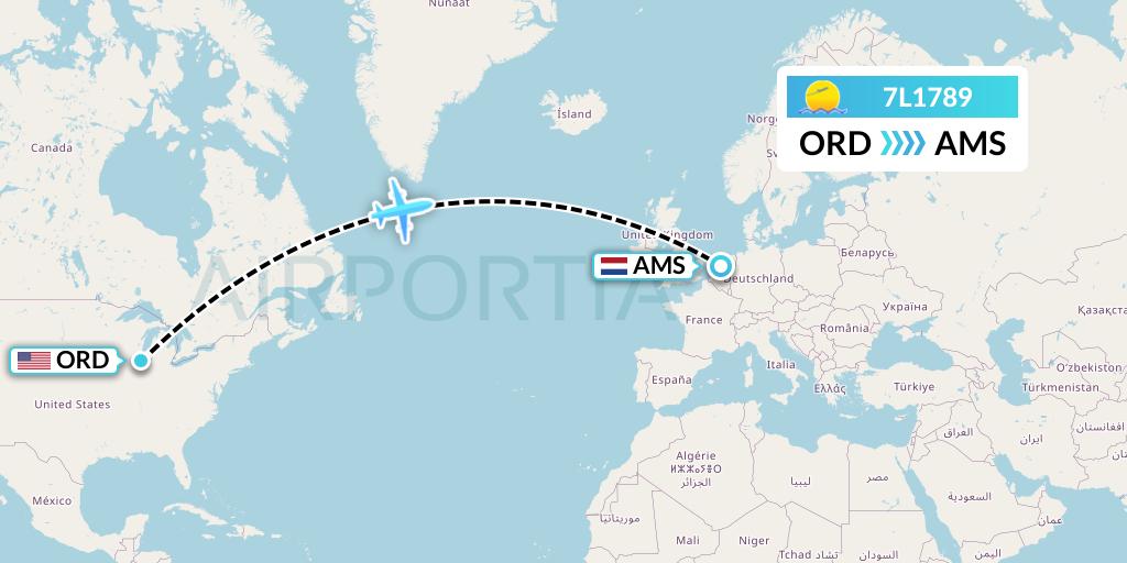 7L1789 Silk Way West Airlines Flight Map: Chicago to Amsterdam