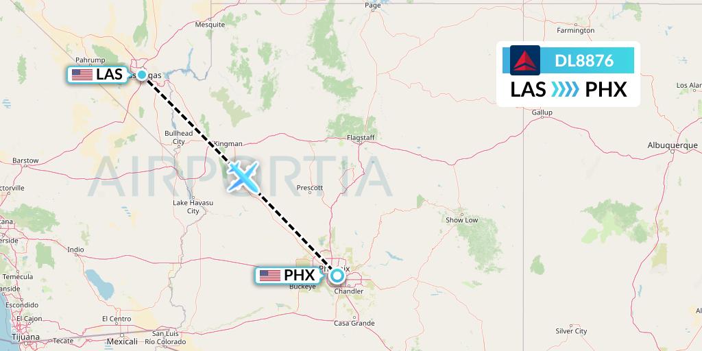 DL8876 Delta Air Lines Flight Map: Las Vegas to Phoenix