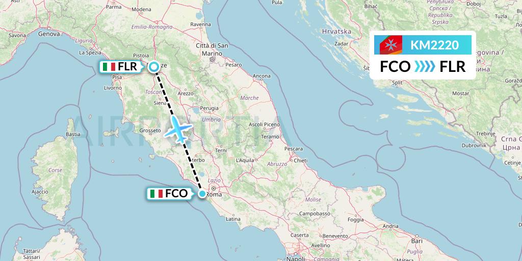 KM2220 Air Malta Flight Map: Rome to Florence