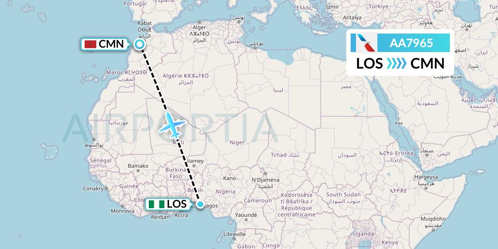 AA7965 American Airlines Flight Map: Lagos to Casablanca