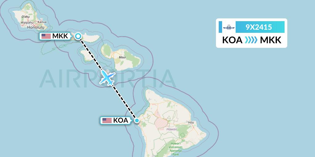 9X2415 Southern Airways Express Flight Map: Kailua-Kona to Kaunakakai