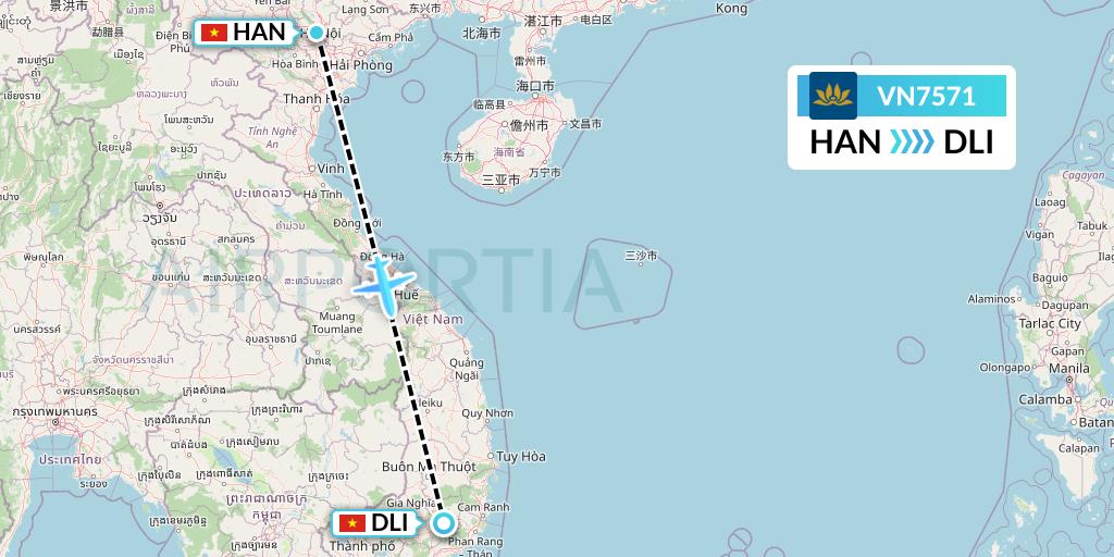 VN7571 Vietnam Airlines Flight Map: Hanoi to Da Lat