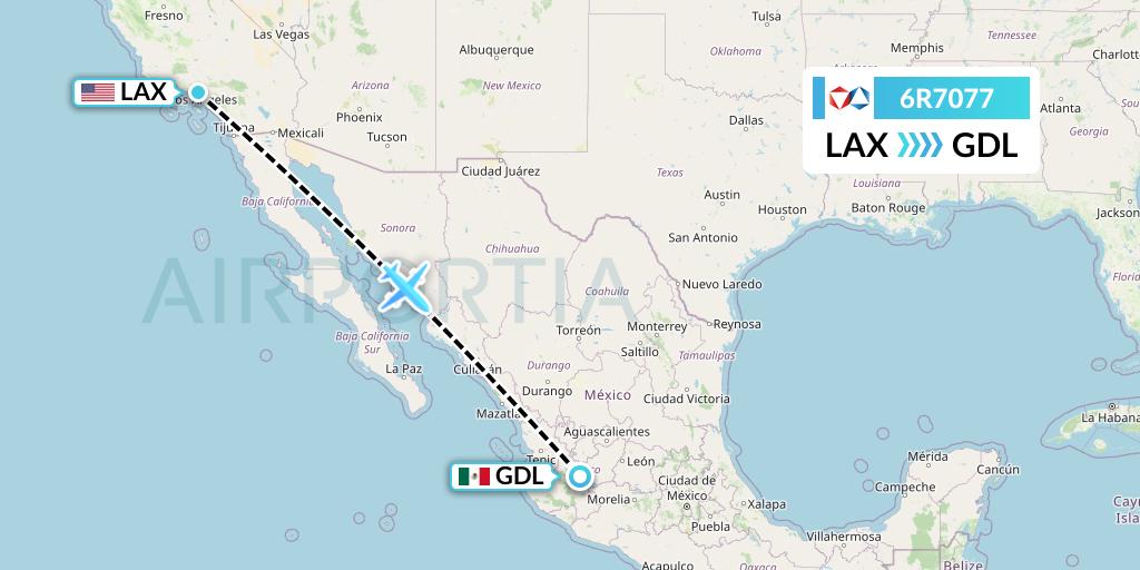 6R7077 Alrosa Flight Map: Los Angeles to Guadalajara
