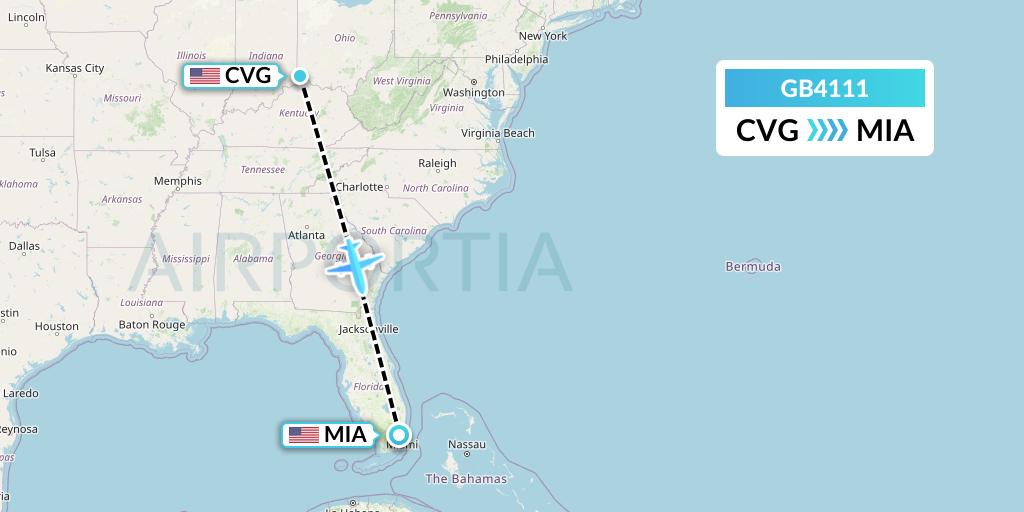 GB4111 ABX Air Flight Map: Cincinnati to Miami