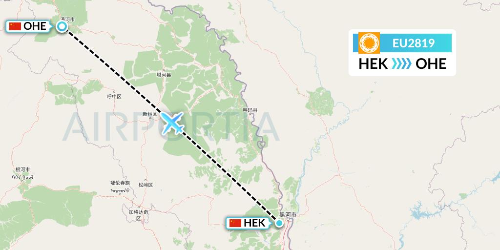 EU2819 Chengdu Airlines Flight Map: Heihe to Mohe