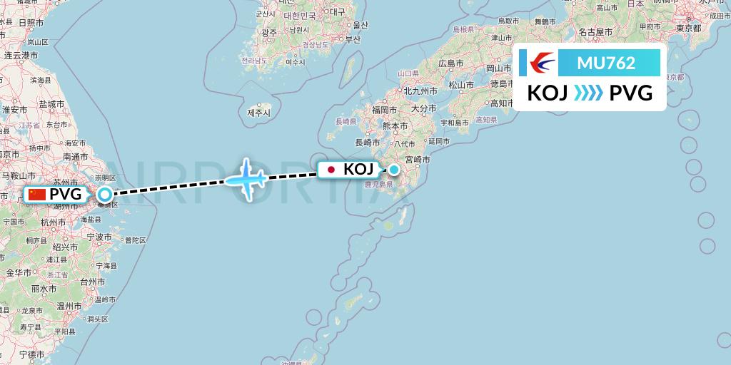 MU762 China Eastern Airlines Flight Map: Kagoshima to Shanghai
