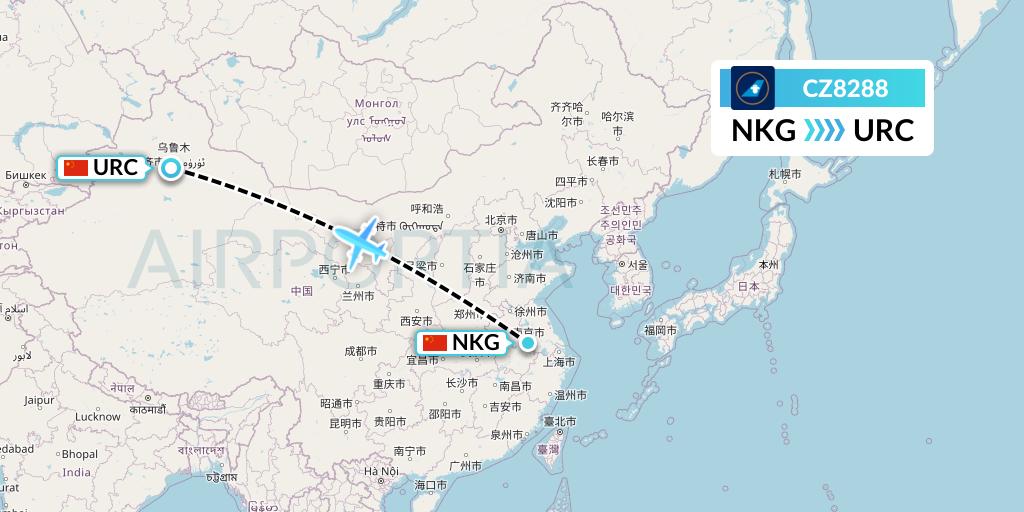 CZ8288 China Southern Airlines Flight Map: Nanjing to Urumqi