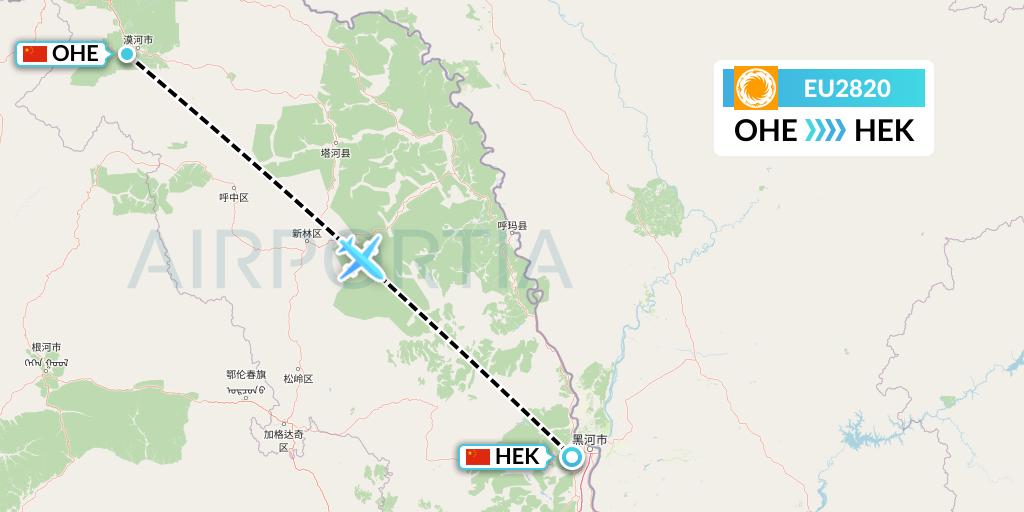 EU2820 Chengdu Airlines Flight Map: Mohe to Heihe