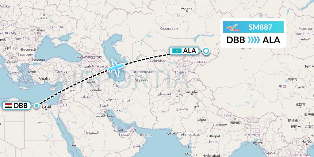 SM887 Air Cairo Flight Map: El Alamein to Almaty