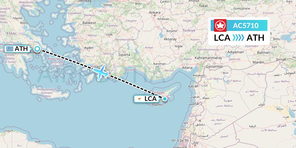 AC5710 Air Canada Flight Map: Larnaca to Athens
