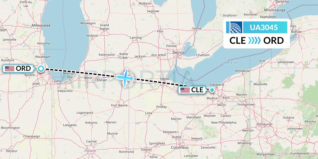 UA3045 United Airlines Flight Map: Cleveland to Chicago
