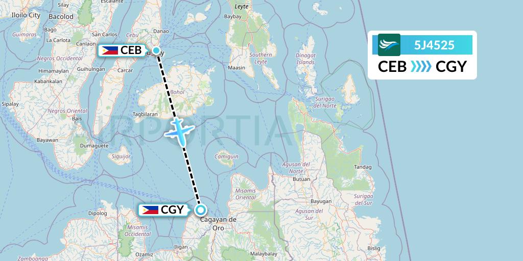 5J4525 CEBU Pacific Air Flight Map: Cebu to Cagayan de Oro