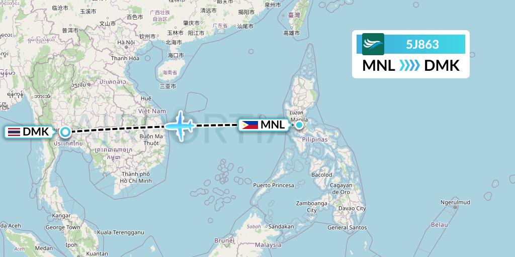 5J863 CEBU Pacific Air Flight Map: Manila to Bangkok