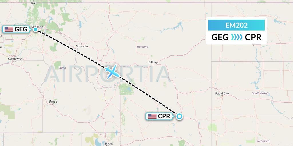 EM202 Empire Airlines Flight Map: Spokane to Casper