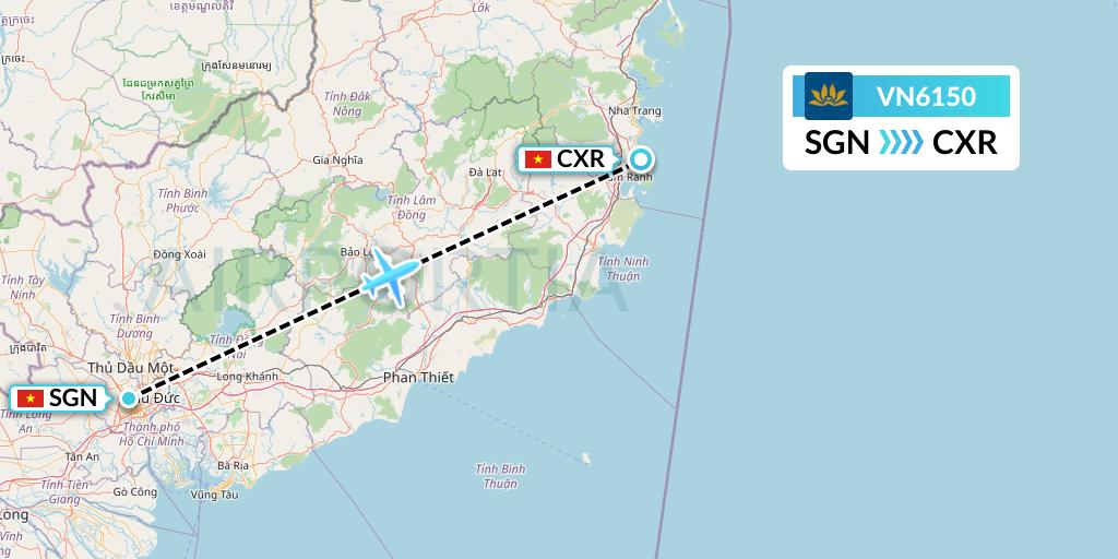 VN6150 Vietnam Airlines Flight Map: Ho Chi Minh City to Nha Trang