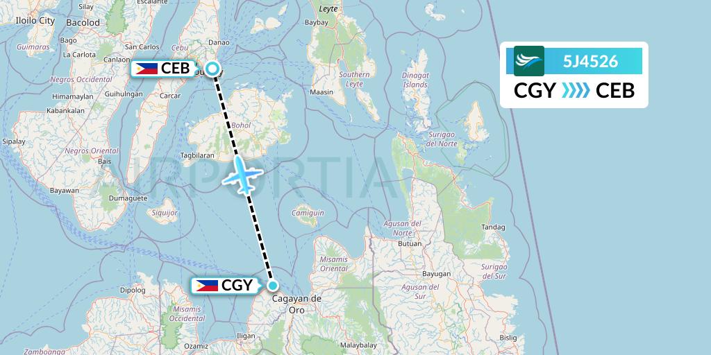 5J4526 CEBU Pacific Air Flight Map: Cagayan de Oro to Cebu