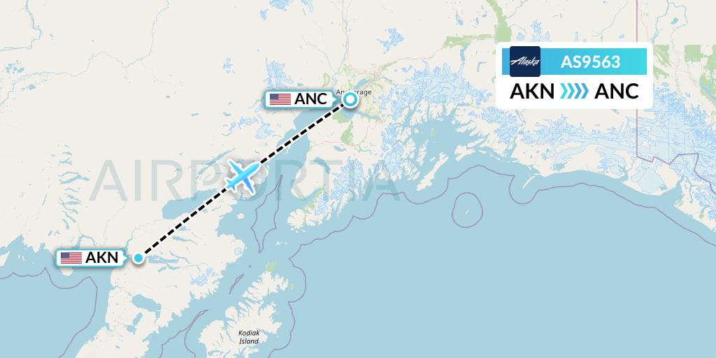 AS9563 Alaska Airlines Flight Map: King Salmon to Anchorage