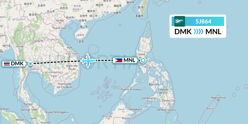 5J864 CEBU Pacific Air Flight Map: Bangkok to Manila