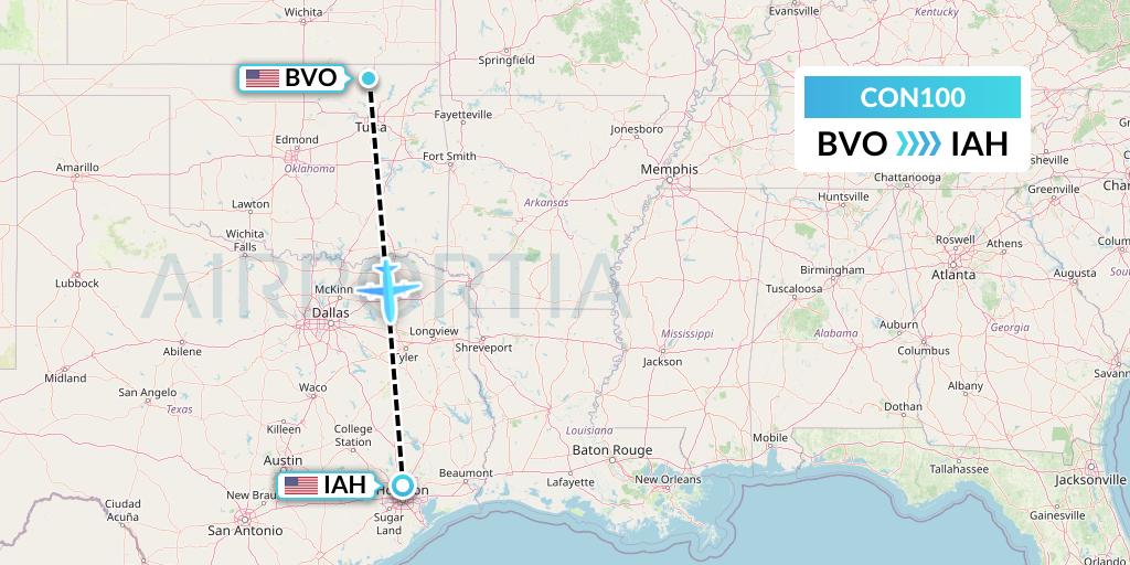 CON100 Conocophillips Aviation Alaska Flight Map: Bartlesville to Houston