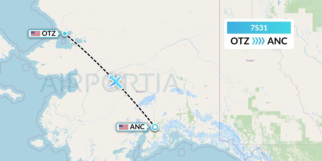 7S31 Ryan Air (USA) Flight Map: Kotzebue to Anchorage