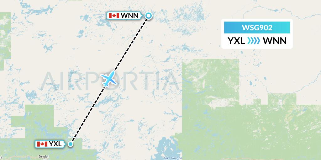 WSG902 Wasaya Airways Flight Map: Sioux Lookout to Wunnummin Lake