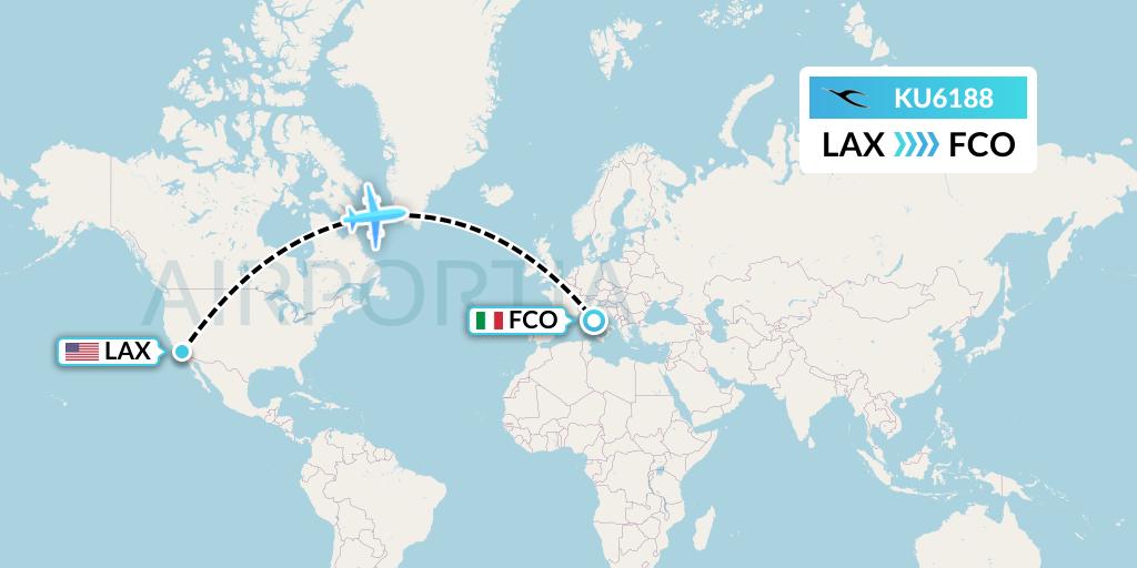 KU6188 Kuwait Airways Flight Map: Los Angeles to Rome