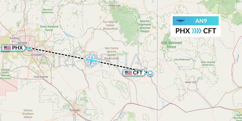 AN9 Advanced Air Flight Map: Phoenix to Clifton
