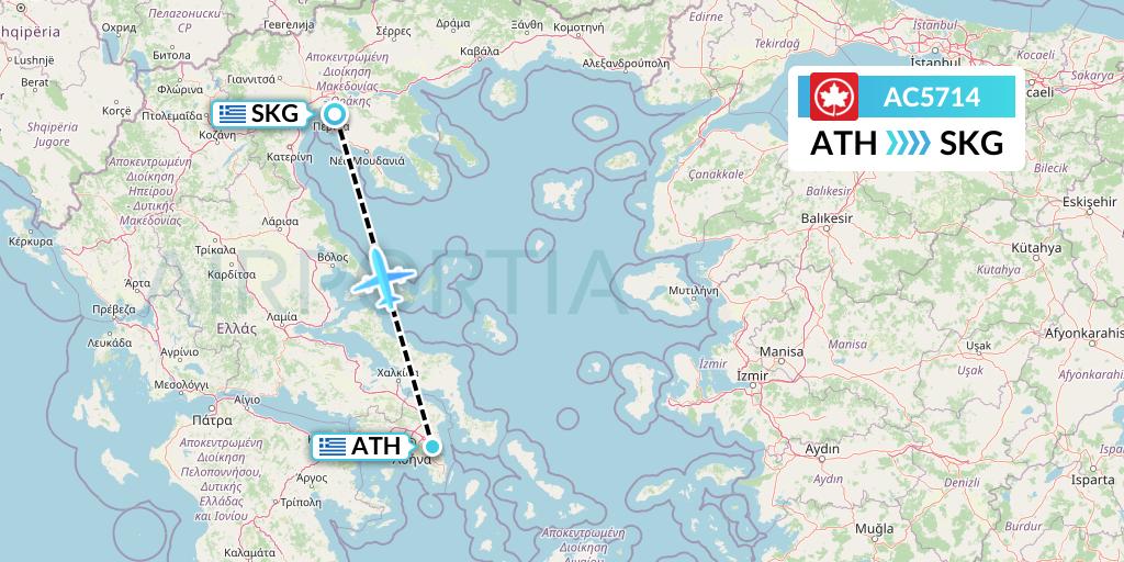 AC5714 Air Canada Flight Map: Athens to Thessaloniki