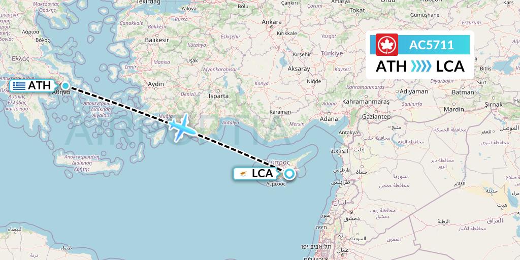 AC5711 Air Canada Flight Map: Athens to Larnaca