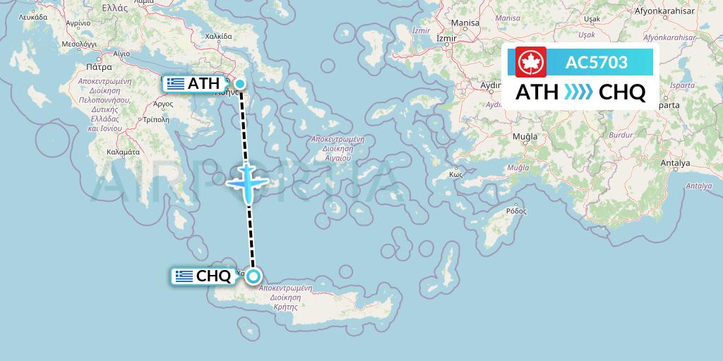 AC5703 Air Canada Flight Map: Athens to Chania