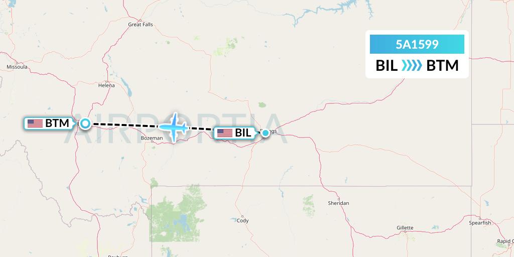 5A1599 Alpine Air Express Flight Map: Billings to Butte