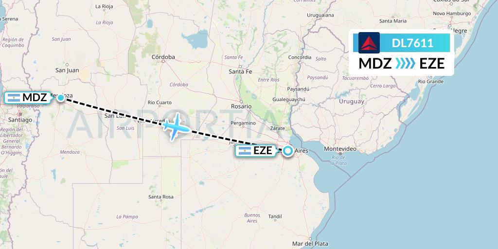 DL7611 Delta Air Lines Flight Map: Mendoza to Buenos Aires