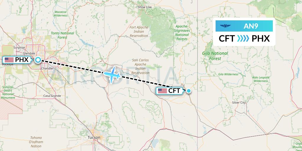 AN9 Advanced Air Flight Map: Clifton to Phoenix