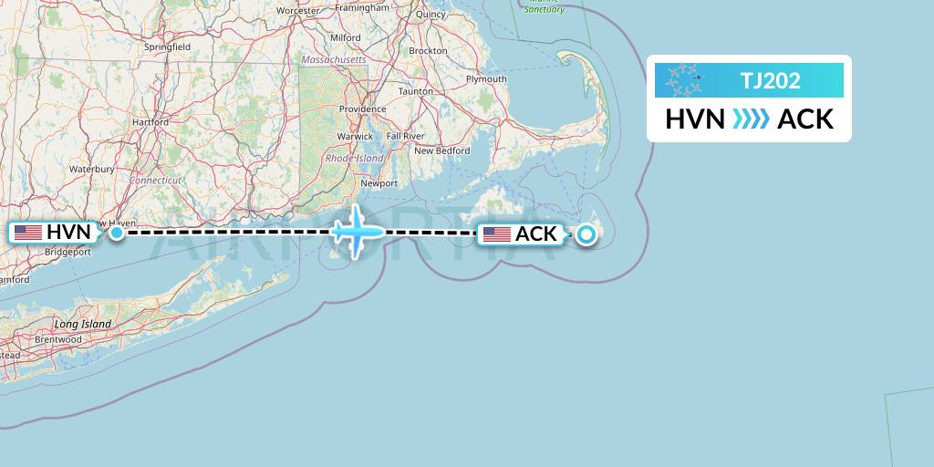 TJ202 Tradewind Aviation Flight Map: New Haven to Nantucket