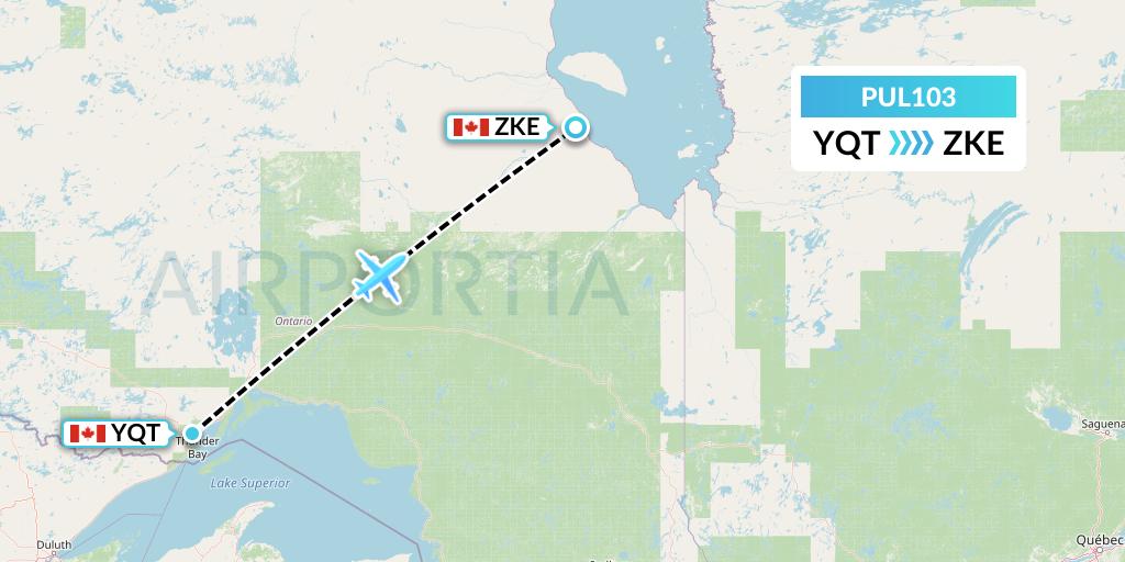 PUL103 Ornge Air Flight Map: Thunder Bay to Kashechewan