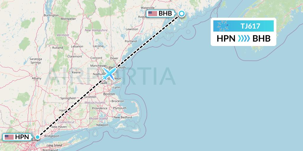 TJ617 Tradewind Aviation Flight Map: White Plains to Bar Harbor