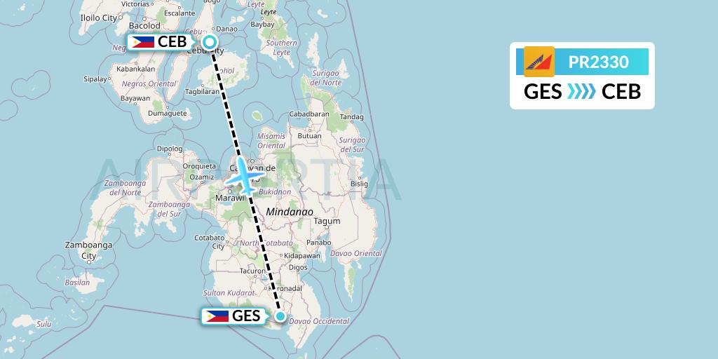 PR2330 Philippine Airlines Flight Map: General Santos to Cebu