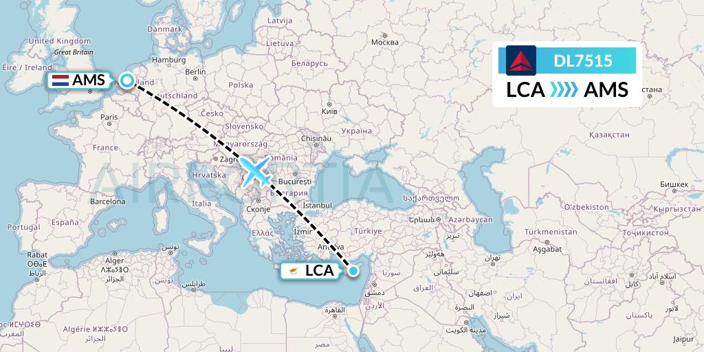 DL7515 Delta Air Lines Flight Map: Larnaca to Amsterdam
