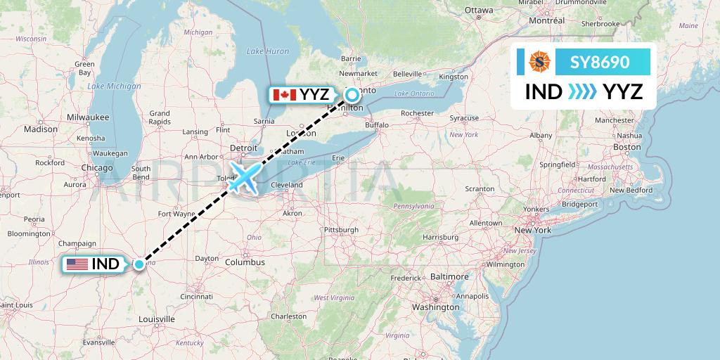 SY8690 Sun Country Airlines Flight Map: Indianapolis to Toronto