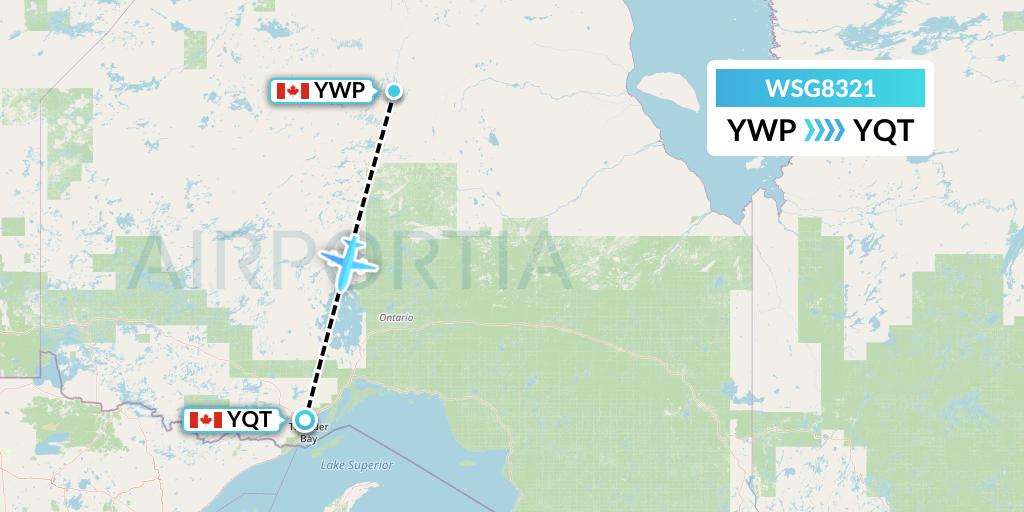 WSG8321 Wasaya Airways Flight Map: Webequie to Thunder Bay
