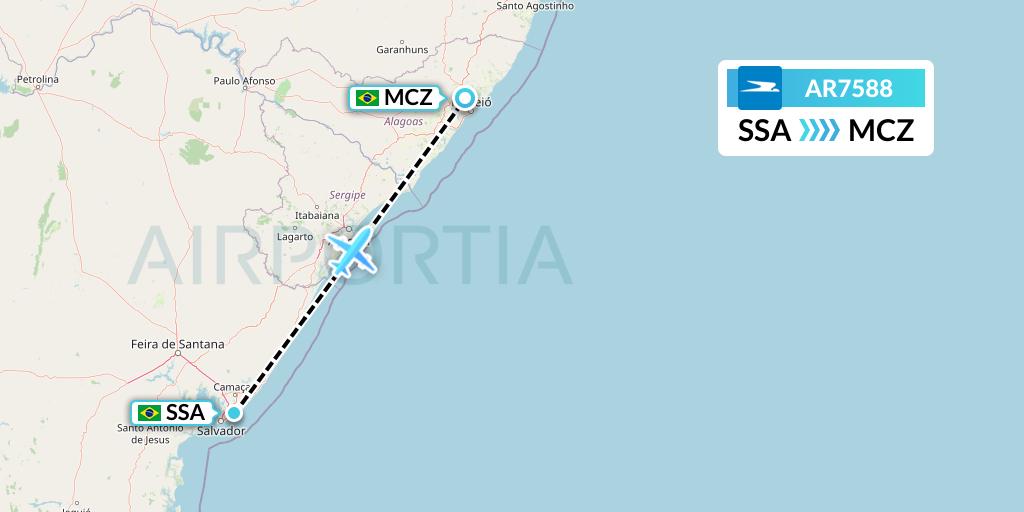 AR7588 Aerolineas Argentinas Flight Map: Salvador to Maceio