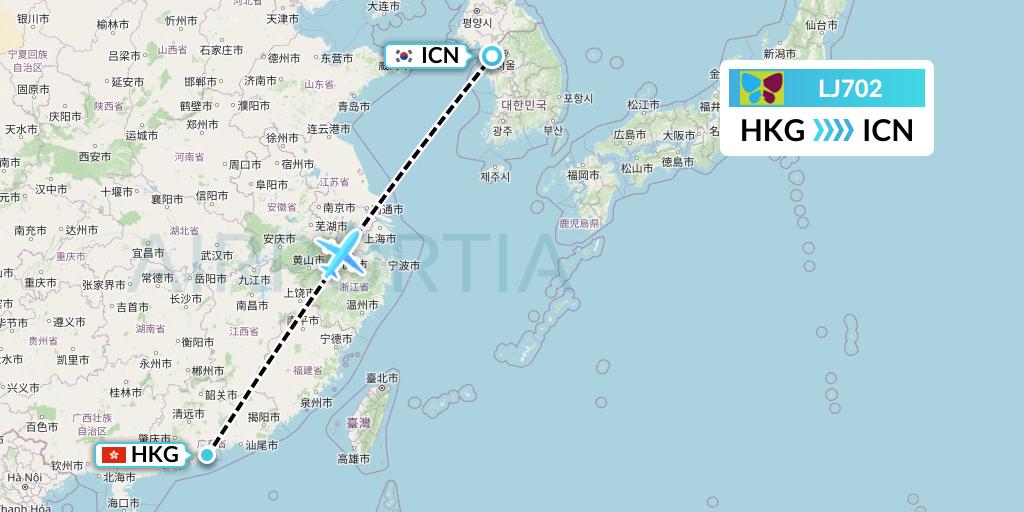 LJ702 Jin Air Flight Map: Hong Kong to Seoul