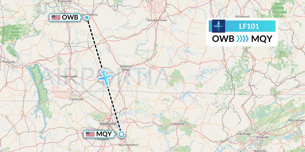 LF101 Corporate Flight Management Flight Map: Owensboro to Smyrna