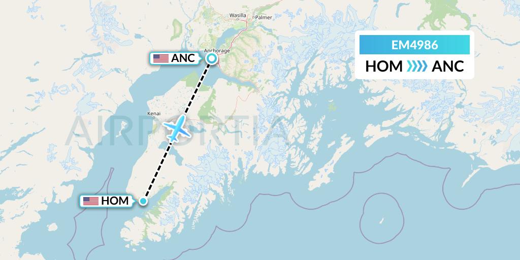 EM4986 Empire Airlines Flight Map: Homer to Anchorage