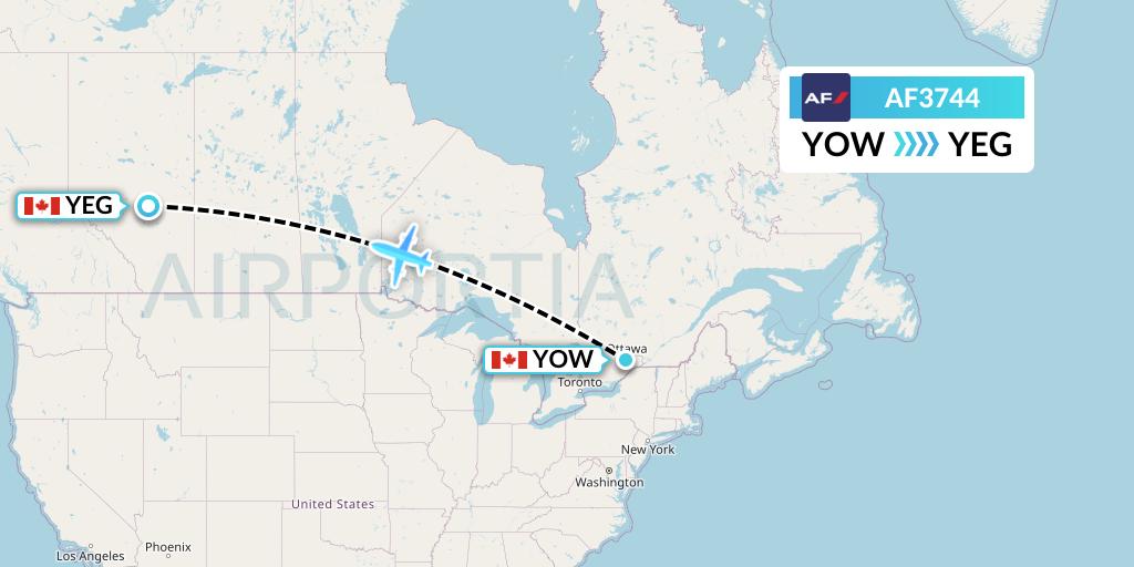 AF3744 Air France Flight Map: Ottawa to Edmonton