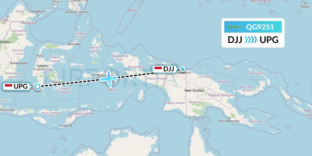 QG9251 Citilink Flight Map: Jayapura to Makassar