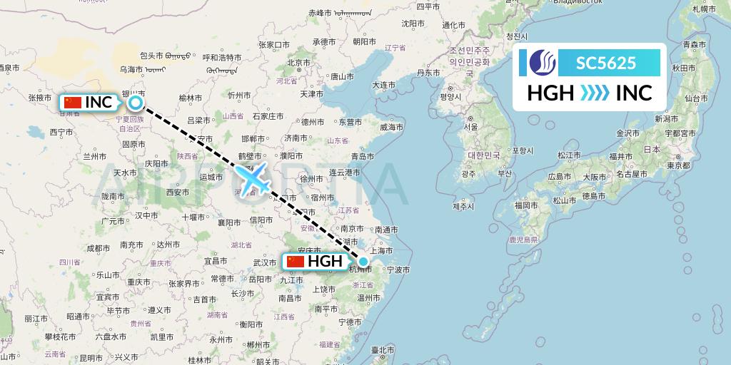 SC5625 Shandong Airlines Flight Map: Hangzhou to Yinchuan
