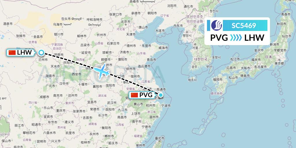 SC5469 Shandong Airlines Flight Map: Shanghai to Lanzhou